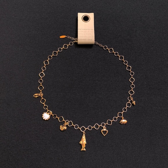 ANTHROPOLOGIE 14K Gold Plated Nautical Charm Chain Link Necklace — 16” — NWT - Picture 1 of 8